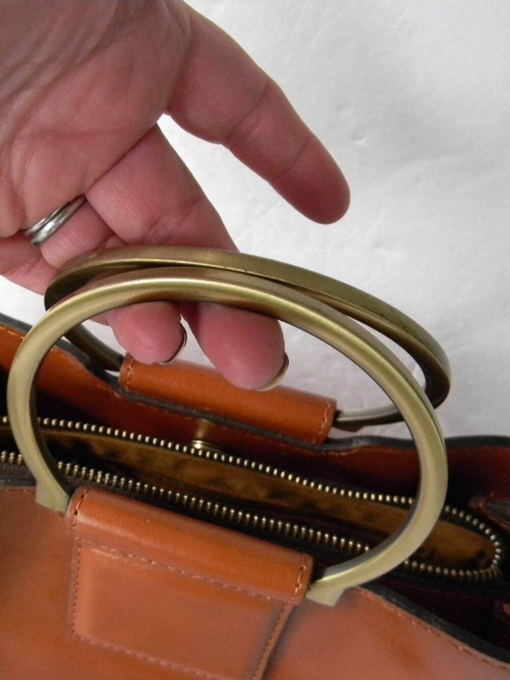 PATRICIA NASH TAN BROWN EMPOLI MEDIUM SMOOTH LEATHER SATCHEL/CROSSBODY RING - Picture 2 of 11